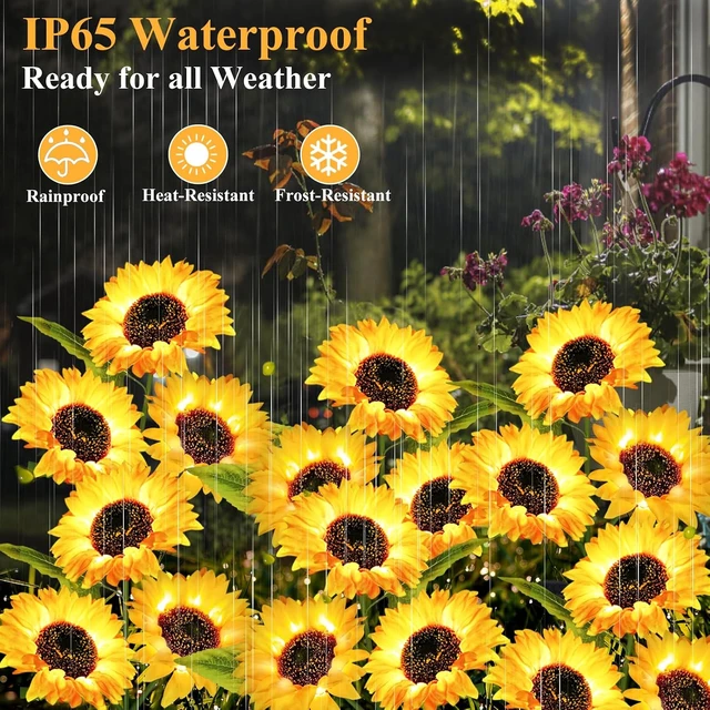 Alt view image 3 of 6 - Garden Lights Solar Powered, 3 Pack Solar Outdoor Lights with 9 Bigger Sunflower Waterproof Realistic Solar Flowers Lights for Patio Pathway Walkway Landscape Yard Decorations