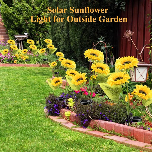 Alt view image 5 of 6 - Garden Lights Solar Powered, 3 Pack Solar Outdoor Lights with 9 Bigger Sunflower Waterproof Realistic Solar Flowers Lights for Patio Pathway Walkway Landscape Yard Decorations