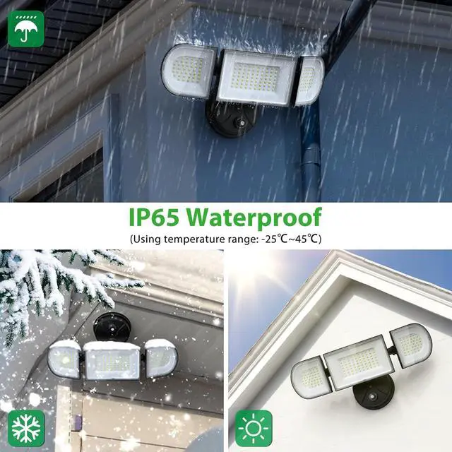 Alt view image 5 of 7 - iMaihom 100W Dusk to Dawn Outdoor Lighting, 9000LM LED Flood Lights Outdoor, 3 Adjustable Heads Security Lights with Photocell, IP65 Waterproof 6500K Floodlights for Yard Garage Patio