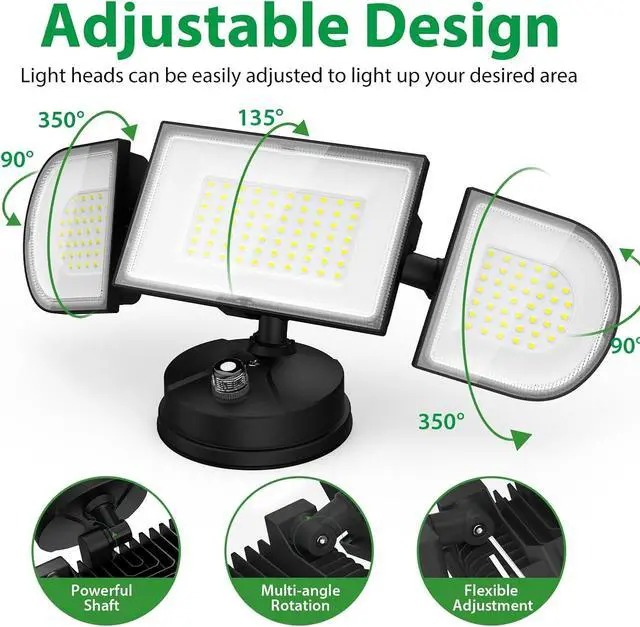 Alt view image 7 of 7 - iMaihom 100W Dusk to Dawn Outdoor Lighting, 9000LM LED Flood Lights Outdoor, 3 Adjustable Heads Security Lights with Photocell, IP65 Waterproof 6500K Floodlights for Yard Garage Patio