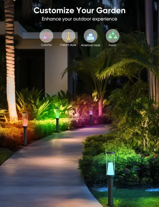 Alt view image 2 of 7 - APPECK Pathway Lights Outdoor 800LM, RGBCW Low Voltage Landscape Lighting, Smart APP and Alexa Control, IP65 Waterproof, Color Changing Walkway Lights for Garden, Yard, Patio, Christmas, 4 Pack