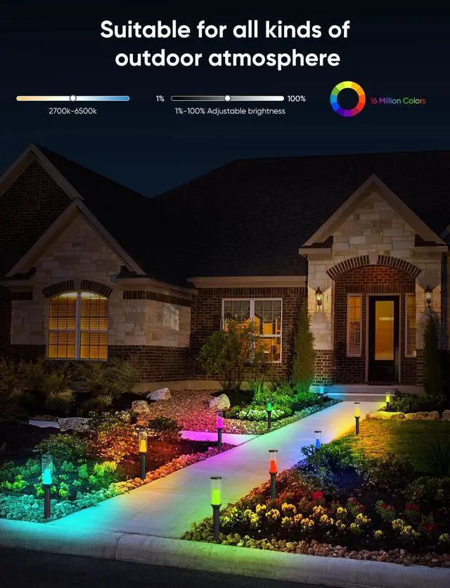 Alt view image 3 of 7 - APPECK Pathway Lights Outdoor 800LM, RGBCW Low Voltage Landscape Lighting, Smart APP and Alexa Control, IP65 Waterproof, Color Changing Walkway Lights for Garden, Yard, Patio, Christmas, 4 Pack