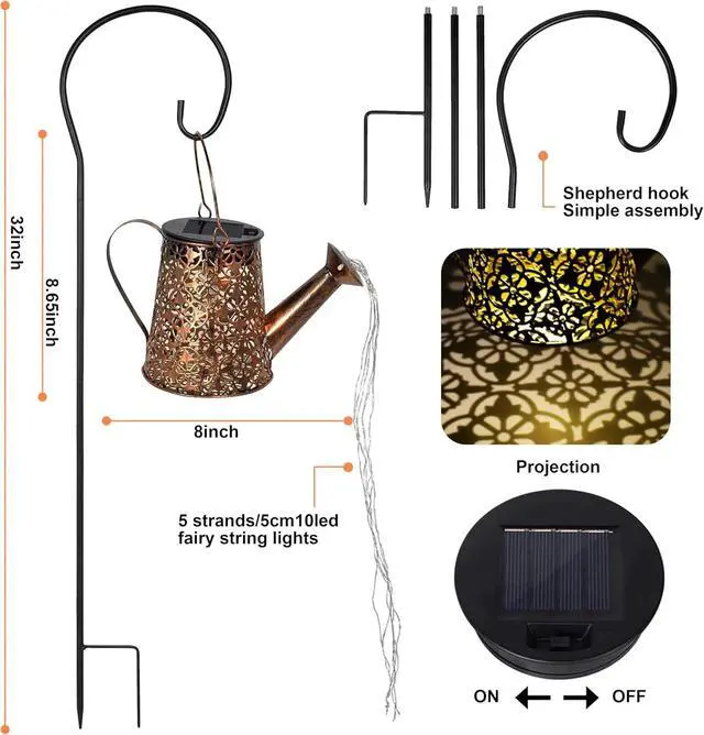 Alt view image 3 of 6 - Solar Watering Can Lights with Cascading Lights,Solar Lantern Light Outdoor,Large Hanging Solar Powered Lantern Outdoor,Garden Porch Patio Yard Decor,Gardening Gifts for Women