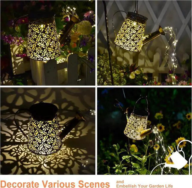Alt view image 6 of 6 - Solar Watering Can Lights with Cascading Lights,Solar Lantern Light Outdoor,Large Hanging Solar Powered Lantern Outdoor,Garden Porch Patio Yard Decor,Gardening Gifts for Women