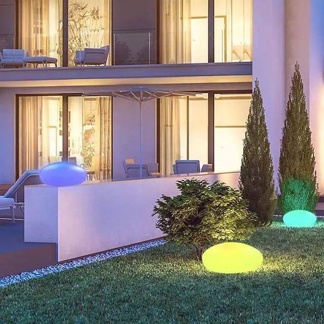 Alt view image 2 of 7 - Blibly Solar Garden Lights Outdoor Glow Cobblestone Shape Lamp Garden Decor Light-White & RGB Light Waterproof Landscape Night Lights for Lawn/Patio/Path 1pc