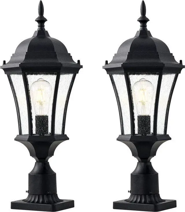 Main image of 24in Large Outdoor Post Lights Aluminum Exterior Lamp Post Mount Lighting with Seeded Glass, Black Outside Gate Post Light Fixture Garden Hardwired Pole Lantern with 3'' Pole Base, 2 Pack