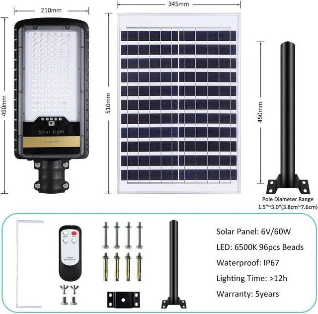 Alt view image 2 of 7 - 9000 Watt Solar Street Lights Outdoor, Dusk to Dawn IP67 Security Led Flood Light Lamp with Remote Control Mounting Pole and Bracket Garden, Street, Court, Parking Lot