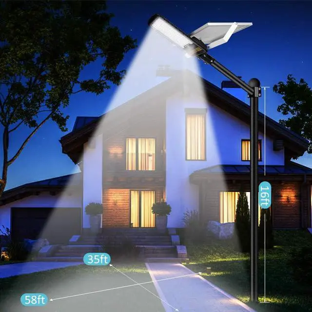 Alt view image 6 of 7 - 9000 Watt Solar Street Lights Outdoor, Dusk to Dawn IP67 Security Led Flood Light Lamp with Remote Control Mounting Pole and Bracket Garden, Street, Court, Parking Lot