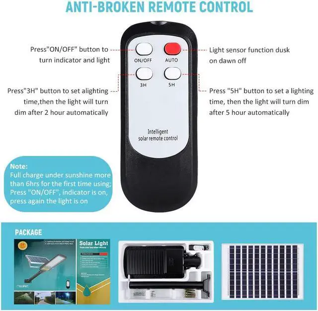 Alt view image 5 of 7 - 9000 Watt Solar Street Lights Outdoor, Dusk to Dawn IP67 Security Led Flood Light Lamp with Remote Control Mounting Pole and Bracket Garden, Street, Court, Parking Lot