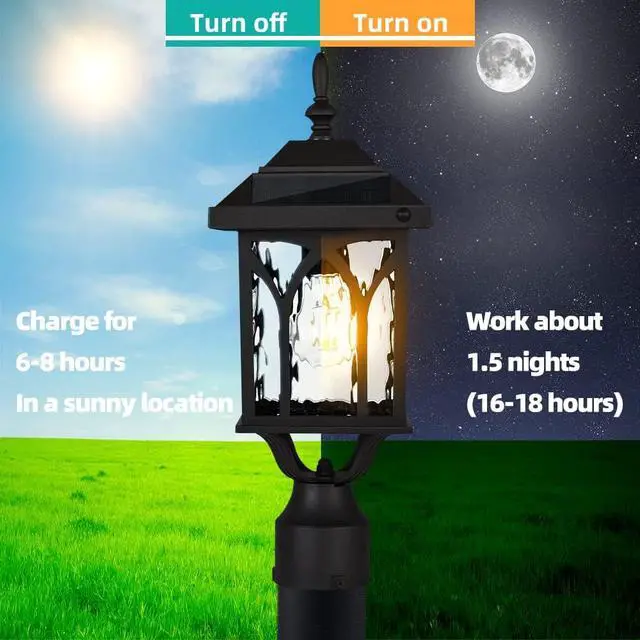 Alt view image 3 of 6 - Solar Lamp Post Light OutdoorSolar Outdoor Post Light with 3.5in Pier Mount BaseMatte BlackSuitable for Wet Locations
