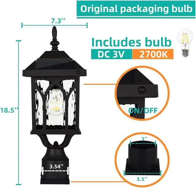 Alt view image 5 of 6 - Solar Lamp Post Light OutdoorSolar Outdoor Post Light with 3.5in Pier Mount BaseMatte BlackSuitable for Wet Locations