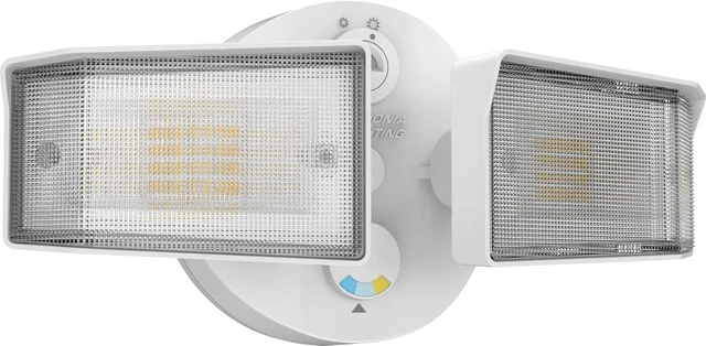 Main image of Lithonia Lighting HomeGuard 2-Light LED Outdoor Flood Lights, Outdoor LED Lights, Dusk to Dawn Sensor, Adjustable Lumens, Selectable Color, Square Heads, White (HGX LED 2SH ALO SWW2 120 PE WH M2)