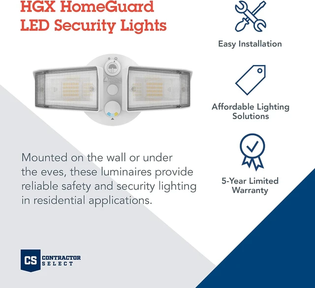 Alt view image 2 of 7 - Lithonia Lighting HomeGuard 2-Light LED Outdoor Flood Lights, Outdoor LED Lights, Dusk to Dawn Sensor, Adjustable Lumens, Selectable Color, Square Heads, White (HGX LED 2SH ALO SWW2 120 PE WH M2)