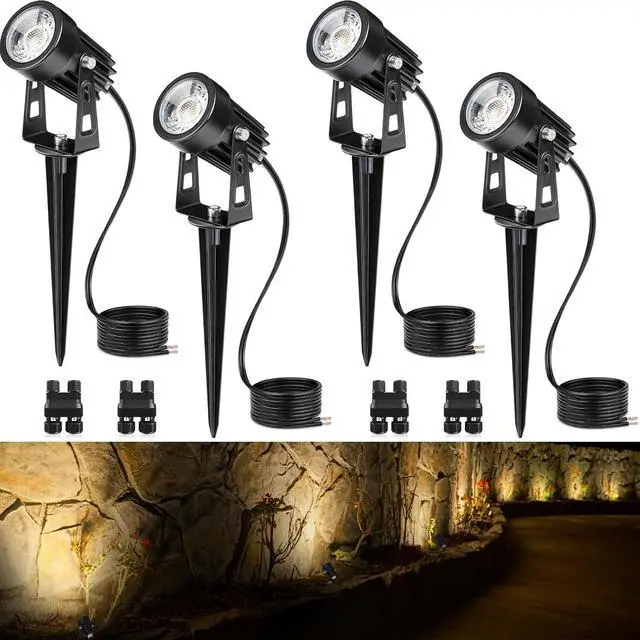 Main image of SUNVIE 3W Low Voltage Landscape Lighting LED Landscape Spotlights with Connectors Waterproof Low Voltage Landscape Lights 3000K Warm White Uplights Outdoor Spot Lights for Yard Garden House, 4 Pack