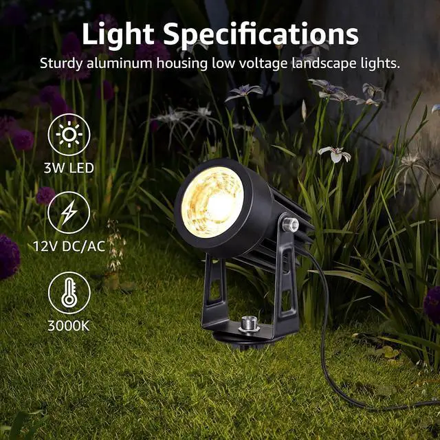 Alt view image 2 of 7 - SUNVIE 3W Low Voltage Landscape Lighting LED Landscape Spotlights with Connectors Waterproof Low Voltage Landscape Lights 3000K Warm White Uplights Outdoor Spot Lights for Yard Garden House, 4 Pack
