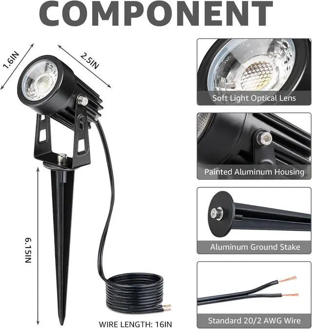 Alt view image 6 of 7 - SUNVIE 3W Low Voltage Landscape Lighting LED Landscape Spotlights with Connectors Waterproof Low Voltage Landscape Lights 3000K Warm White Uplights Outdoor Spot Lights for Yard Garden House, 4 Pack