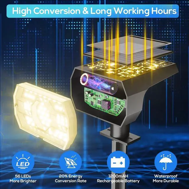Alt view image 2 of 6 - NYMPHY Solar Lights Outdoor Waterproof IP68, 56 LED 3 Lighting Modes Solar Powered Garden Yard Spot Solar Lights for Christmas Outside Landscape- 6 Pack (Warm White)