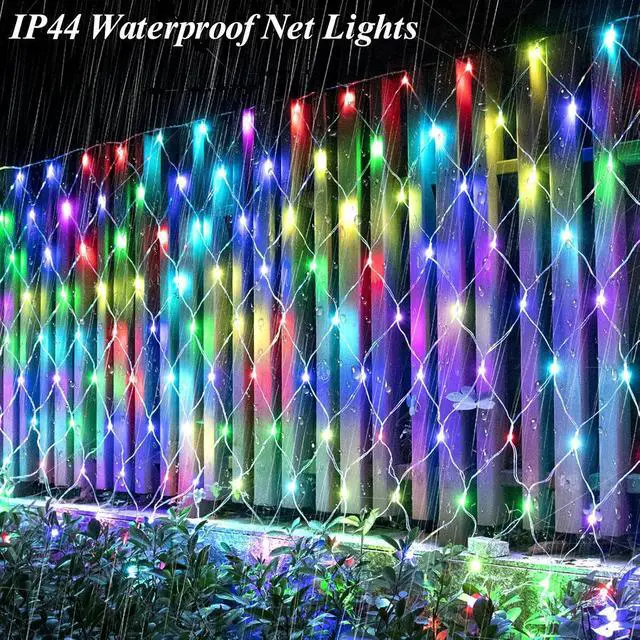 Alt view image 6 of 7 - Lovelite 240 LED Net Lights, Color Changing Halloween Net Lights Outdoor Clear Wire, 14.8ft x 5ft Connectable Purple Orange Mesh Lights for Bushes Christmas Halloween Holiday Wedding Party Decor