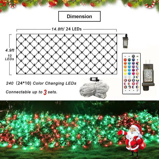 Alt view image 7 of 7 - Lovelite 240 LED Net Lights, Color Changing Halloween Net Lights Outdoor Clear Wire, 14.8ft x 5ft Connectable Purple Orange Mesh Lights for Bushes Christmas Halloween Holiday Wedding Party Decor