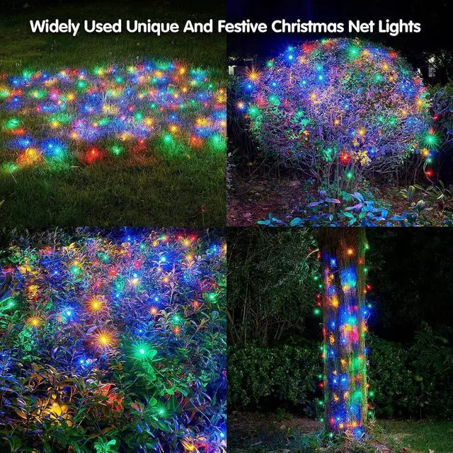 Alt view image 2 of 7 - Dirnun Led Christmas Net Lights Outdoor Christmas Lights Multicolor 160LED 5ftx7ft, Waterproof Outdoor Indoor Fairy Mesh Net Light for Xmas Party, Yard, Patio, Trees, Shrubs, Bushes Decorations