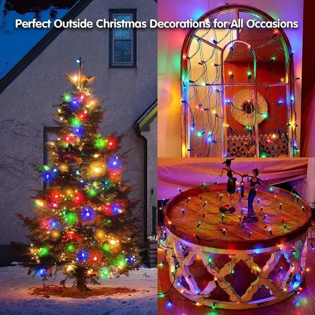 Alt view image 5 of 7 - Dirnun Led Christmas Net Lights Outdoor Christmas Lights Multicolor 160LED 5ftx7ft, Waterproof Outdoor Indoor Fairy Mesh Net Light for Xmas Party, Yard, Patio, Trees, Shrubs, Bushes Decorations