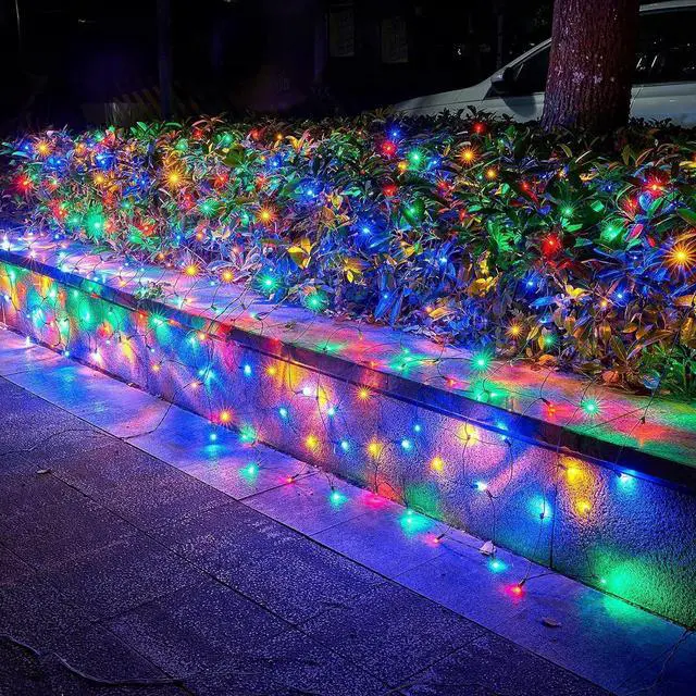 Alt view image 7 of 7 - Dirnun Led Christmas Net Lights Outdoor Christmas Lights Multicolor 160LED 5ftx7ft, Waterproof Outdoor Indoor Fairy Mesh Net Light for Xmas Party, Yard, Patio, Trees, Shrubs, Bushes Decorations