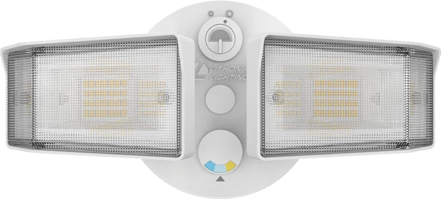 Alt view image 5 of 7 - Lithonia Lighting HomeGuard 2-Light LED Outdoor Flood Lights, Outdoor LED Lights, Dusk to Dawn Sensor, Adjustable Lumens, Selectable Color, Square Heads, White (HGX LED 2SH ALO SWW2 120 PE WH M2)