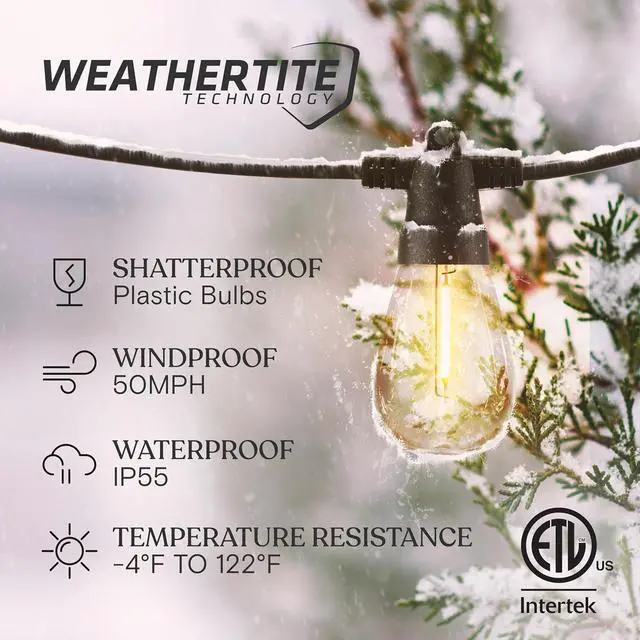 Alt view image 2 of 7 - Brightech Ambience Pro Super Bright Solar - 27Ft Remote Control Outdoor String Lights with 12 Shatterproof S14 Bulbs, Commercial Grade LED, Waterproof Patio Lights, 4W Soft White for Patios, Gardens