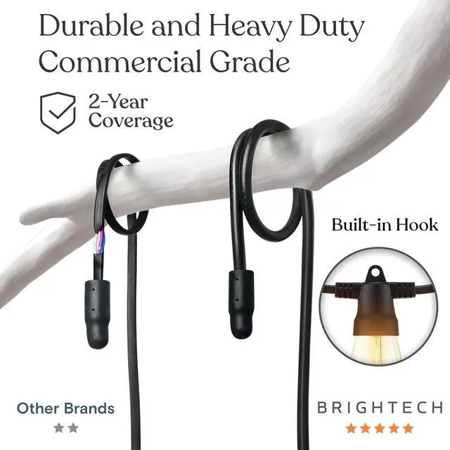 Alt view image 3 of 7 - Brightech Ambience Pro Super Bright Solar - 27Ft Remote Control Outdoor String Lights with 12 Shatterproof S14 Bulbs, Commercial Grade LED, Waterproof Patio Lights, 4W Soft White for Patios, Gardens