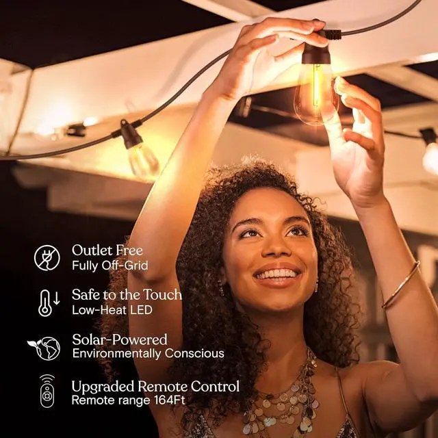 Alt view image 6 of 7 - Brightech Ambience Pro Super Bright Solar - 27Ft Remote Control Outdoor String Lights with 12 Shatterproof S14 Bulbs, Commercial Grade LED, Waterproof Patio Lights, 4W Soft White for Patios, Gardens