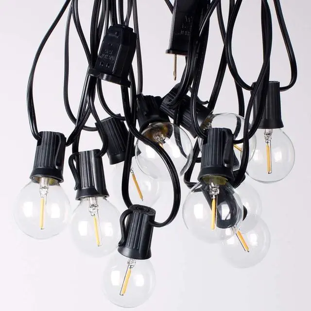 Alt view image 7 of 7 - Outdoor String Lights 48ft with 23+2 Spare Bulbs, Shatterproof Dimmable Waterproof, LED 1W 60LM 2200K Warm Glow for Indoor/Outdoor Decoration and Lighting -Black Wire