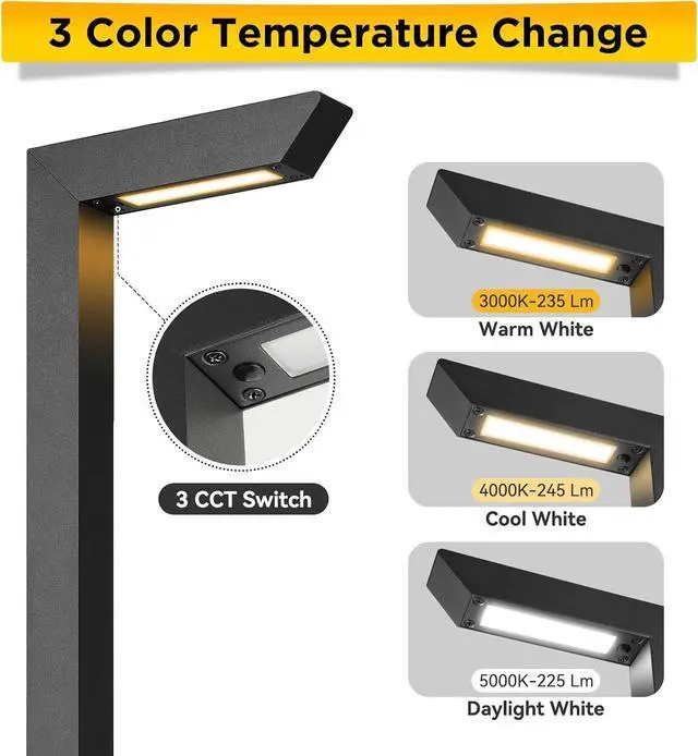 Alt view image 2 of 7 - Gardencoin 3CCT LED Low Voltage Landscape Pathway Light, 12V Premium 3000K/4000K/5000K Selectable Path Lights Wired, Modern Walkway Lights Outdoor, Higher Housing with Larger Stake (19.7IN, 8 Pack)