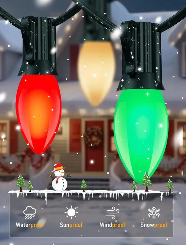 Alt view image 3 of 7 - C9 LED Christmas Lights Outdoor 25Ft Outdoor Christmas Decorations String Light Waterproof with 26 C9 LED Multicolor Bulbs, Hanging Vintage Christmas Lights for Patio Roofline Garden Holiday Party