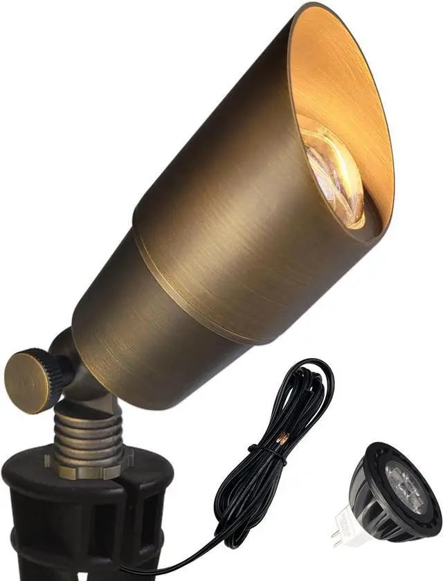 Main image of COLOER Die-cast Brass Low Voltage Spotlight 1-Pack with 5W Aluminum Housing MR16 LED Bulb 2700K 450LM CRI85+,12V AC/DC Outdoor Landscape Lighting, Directional Garden Patio Spot Up Light(101B)