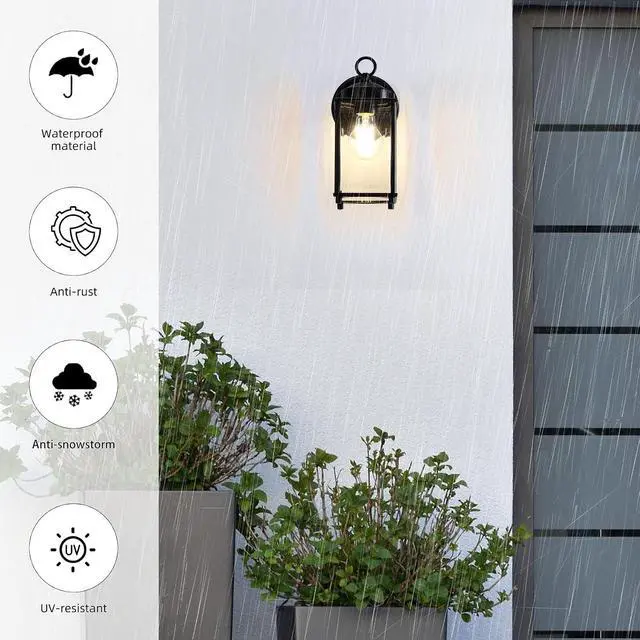 Alt view image 4 of 6 - Outdoor Wall Light, Exterior Lighting Fixture Wall Lantern, Black Porch Light Fixture with Clear Beveled Glass, Outdoor Wall Sconce Waterproof Anti-Rust E26 Socket for Front Door, 2 Pack