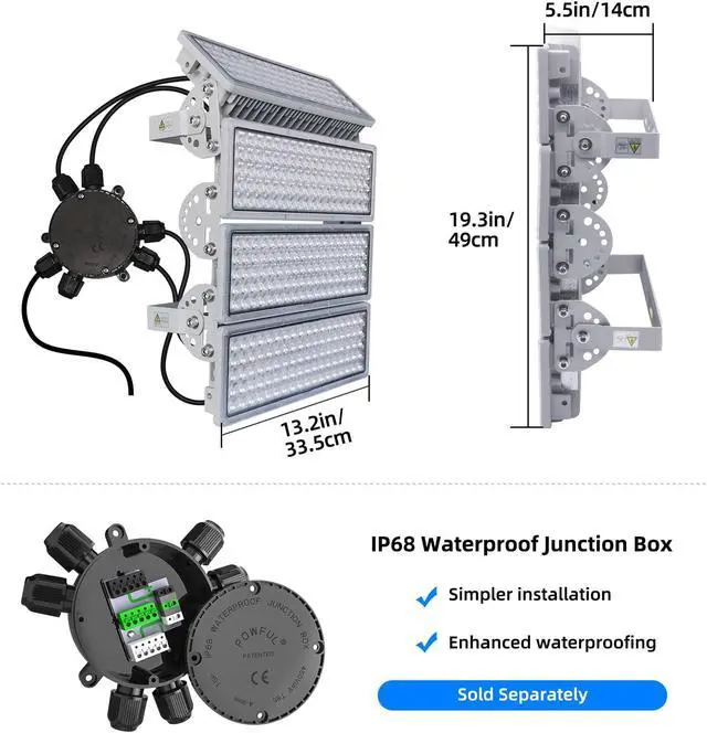 Alt view image 7 of 7 - Kekeou Stadium Lights Outdoor LED Flood Light 400W 56000LM 6500K Arena Field Lights Surge 6KV IP67 Waterproof Parking Lot Light Adjustable Lighting Angle for Court