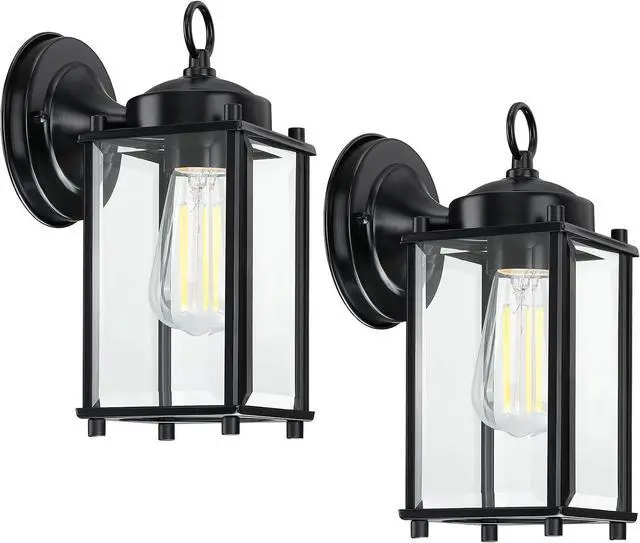 Main image of Outdoor Wall Light, Exterior Lighting Fixture Wall Lantern, Black Porch Light Fixture with Clear Beveled Glass, Outdoor Wall Sconce Waterproof Anti-Rust E26 Socket for Front Door, 2 Pack