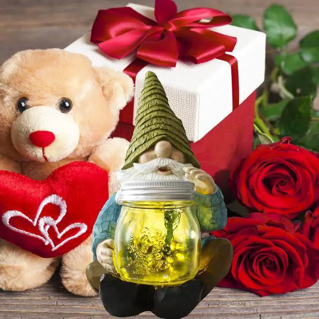 Alt view image 2 of 7 - Solar Firefly Jar Gnome Resin LED Garden Statue | Waterproof hand-painted resin; flickering firefly LED lights; holiday gift for women mom grandma