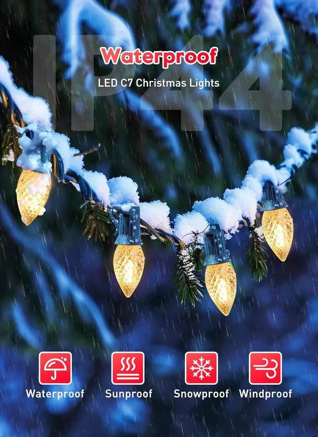 Alt view image 4 of 7 - Brightown C7 LED Warm White Christmas Lights Outdoor, 100FT String with 100 Plastic Bulbs, Traditional Hanging Holiday Lights for Christmas Tree, Patio, Fence, Roofline Xmas Decorations