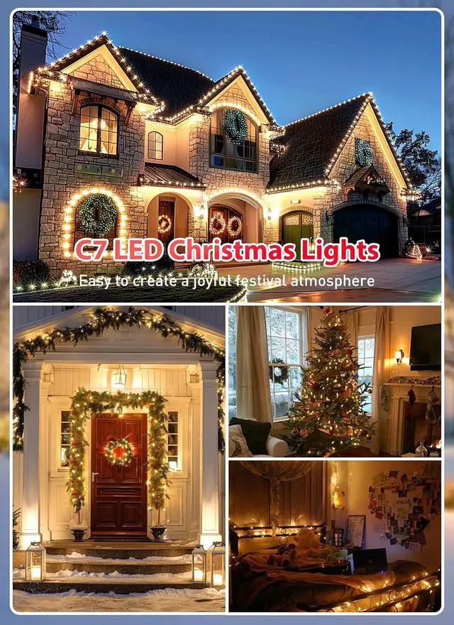 Alt view image 5 of 7 - Brightown C7 LED Warm White Christmas Lights Outdoor, 100FT String with 100 Plastic Bulbs, Traditional Hanging Holiday Lights for Christmas Tree, Patio, Fence, Roofline Xmas Decorations