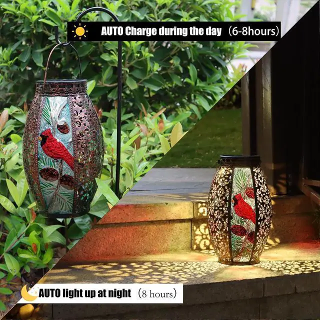 Alt view image 2 of 7 - Solar Lanterns Outdoor Hanging Light Cardinal LED Glass Light Waterproof