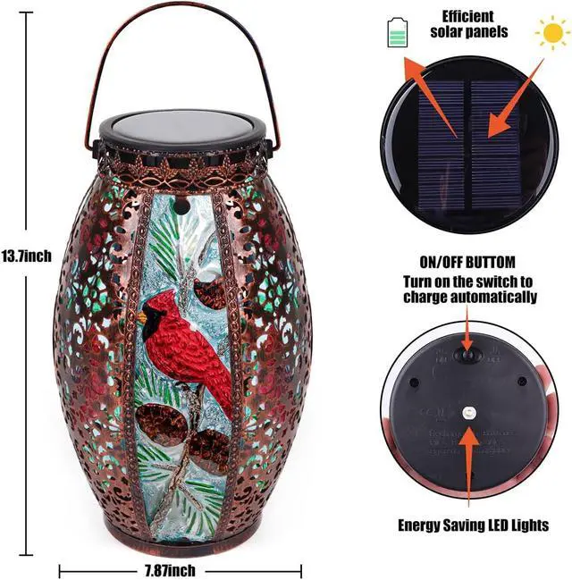 Alt view image 3 of 7 - Solar Lanterns Outdoor Hanging Light Cardinal LED Glass Light Waterproof