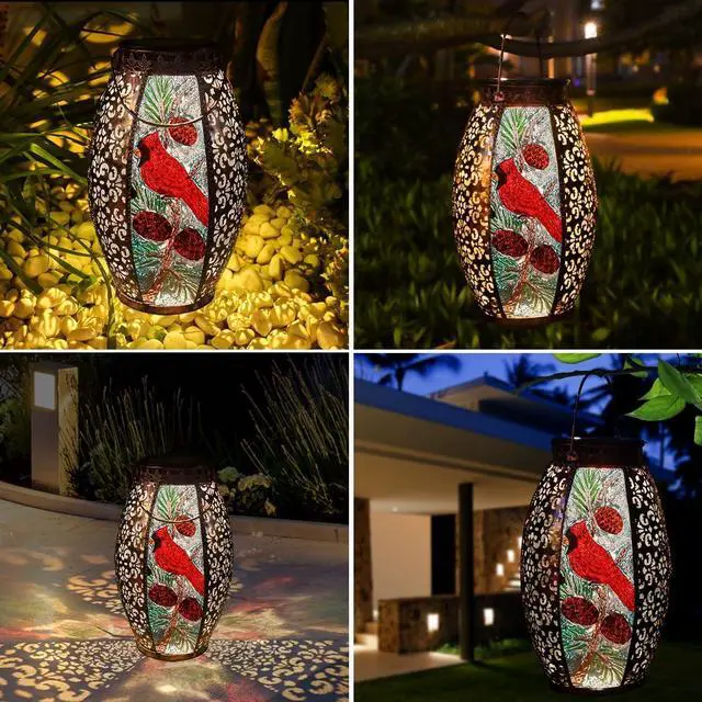 Alt view image 5 of 7 - Solar Lanterns Outdoor Hanging Light Cardinal LED Glass Light Waterproof