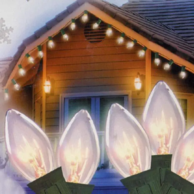 Alt view image 7 of 7 - SUNSGNE C7 Christmas Lights, 25Ft Outdoor Christmas String Lights with 27 Clear Warm White Incandescent Bulbs, Xmas Vintage String Light for Patio, Cafe, Party Decor, Green Wire