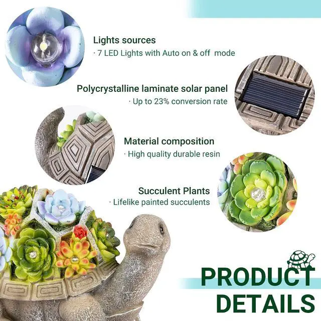 Alt view image 4 of 7 - GIGALUMI Solar Garden Statues Turtle Figurine Lights for Outside Waterproof