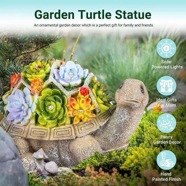 Alt view image 5 of 7 - GIGALUMI Solar Garden Statues Turtle Figurine Lights for Outside Waterproof