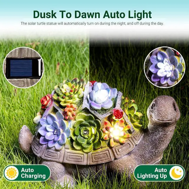 Alt view image 6 of 7 - GIGALUMI Solar Garden Statues Turtle Figurine Lights for Outside Waterproof