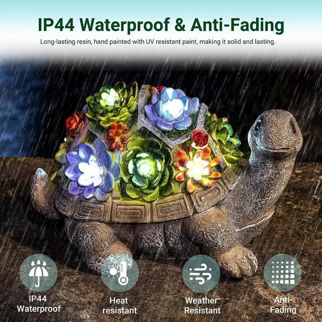 Alt view image 7 of 7 - GIGALUMI Solar Garden Statues Turtle Figurine Lights for Outside Waterproof