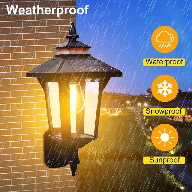 Alt view image 2 of 7 - Solar Wall Lights Outdoor : Dusk to Dawn Solar Porch Ligh,3 Modes & Motion Sensor Waterproof Wall Sconce Lantern Lamp for Patio Garage Garden Barn Yard House, 2 Types of Wall Mount, 2 Pack