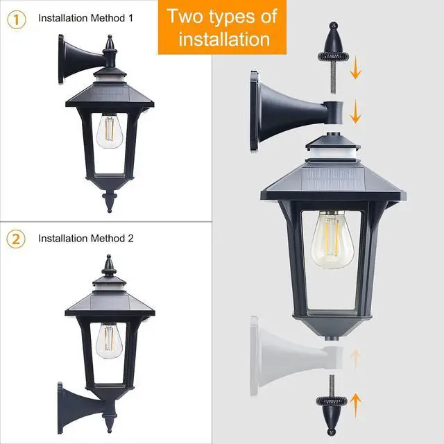 Alt view image 7 of 7 - Solar Wall Lights Outdoor : Dusk to Dawn Solar Porch Ligh,3 Modes & Motion Sensor Waterproof Wall Sconce Lantern Lamp for Patio Garage Garden Barn Yard House, 2 Types of Wall Mount, 2 Pack